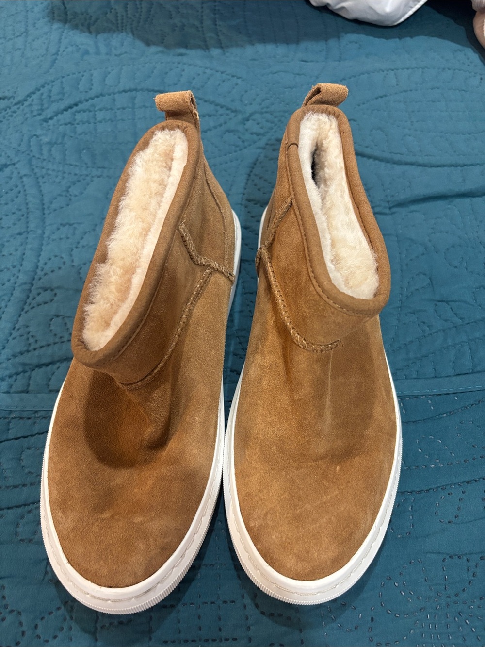 UGG Chestnut Suede Shearling-Trim Slip-On Ankle Booties